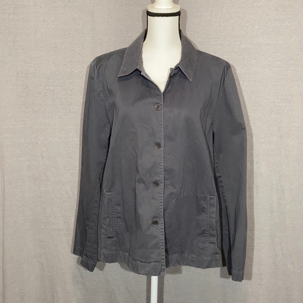 Eileen Fisher Utility Cargo Jacket Shacket Shirt Button Front XL